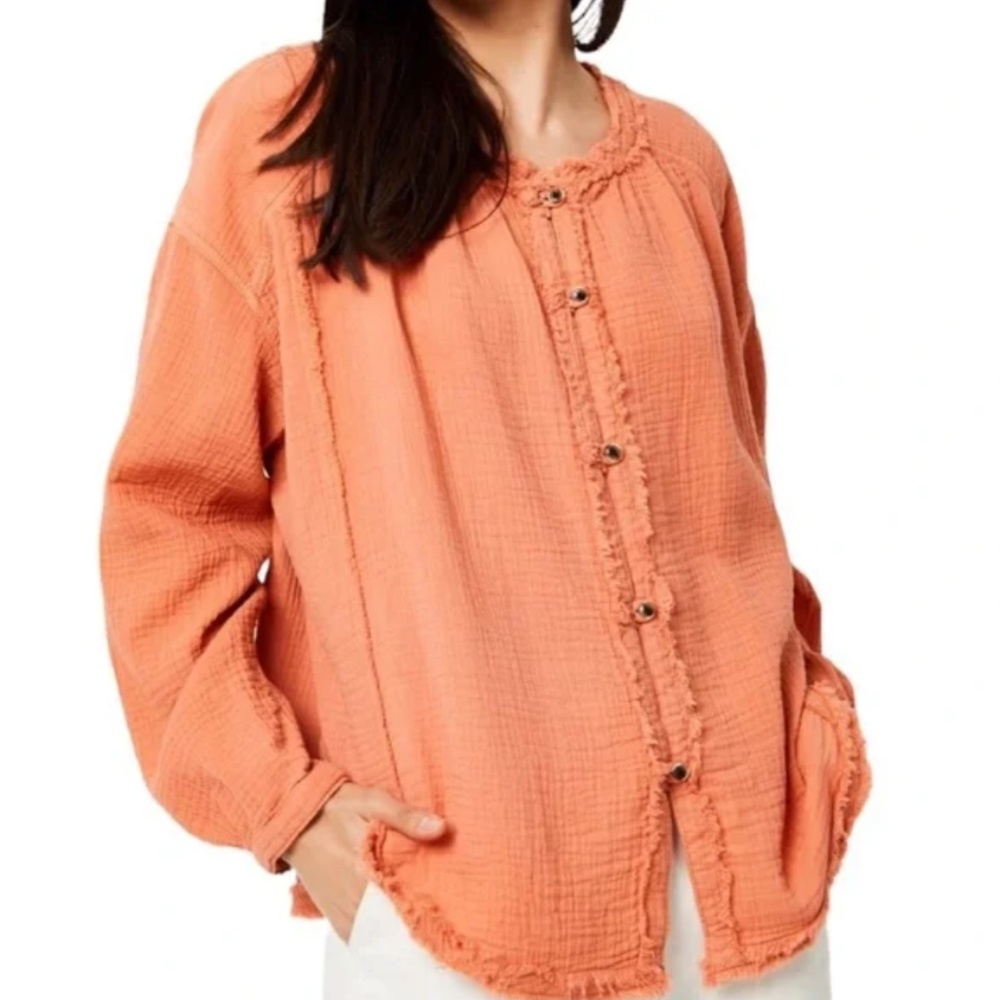 Free People We The Free Raw Hem Button Down Long Sleeve Top